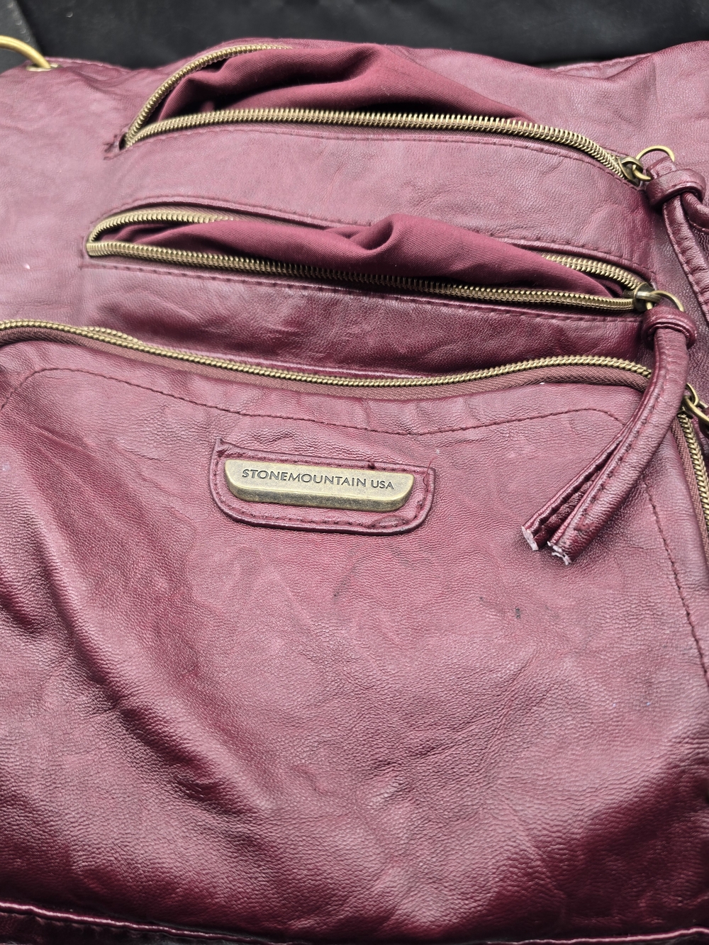 Stone Mountain Accessories Wine Leather Shoulder Bag with Gold Hardware